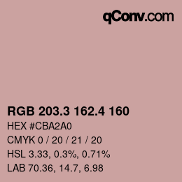 カラーコード: RGB 203.3 162.4 160 | qconv.com