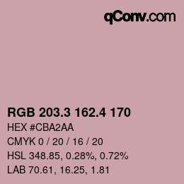 カラーコード: RGB 203.3 162.4 170 | qconv.com