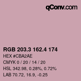 カラーコード: RGB 203.3 162.4 174 | qconv.com