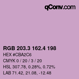 カラーコード: RGB 203.3 162.4 198 | qconv.com