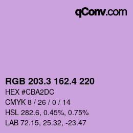 カラーコード: RGB 203.3 162.4 220 | qconv.com