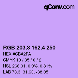 カラーコード: RGB 203.3 162.4 250 | qconv.com