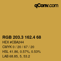 カラーコード: RGB 203.3 162.4 68 | qconv.com