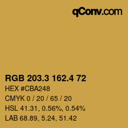 カラーコード: RGB 203.3 162.4 72 | qconv.com