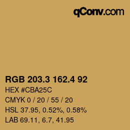 カラーコード: RGB 203.3 162.4 92 | qconv.com