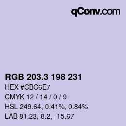 カラーコード: RGB 203.3 198 231 | qconv.com