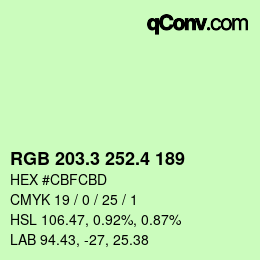 カラーコード: RGB 203.3 252.4 189 | qconv.com