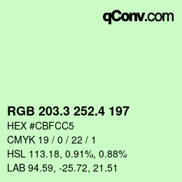 カラーコード: RGB 203.3 252.4 197 | qconv.com