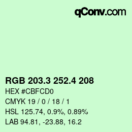 カラーコード: RGB 203.3 252.4 208 | qconv.com