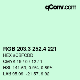 カラーコード: RGB 203.3 252.4 221 | qconv.com