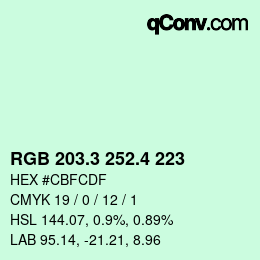 カラーコード: RGB 203.3 252.4 223 | qconv.com