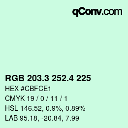 カラーコード: RGB 203.3 252.4 225 | qconv.com