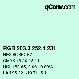 カラーコード: RGB 203.3 252.4 231 | qconv.com