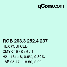 カラーコード: RGB 203.3 252.4 237 | qconv.com