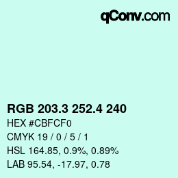 カラーコード: RGB 203.3 252.4 240 | qconv.com