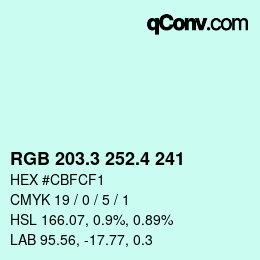 カラーコード: RGB 203.3 252.4 241 | qconv.com