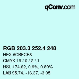 カラーコード: RGB 203.3 252.4 248 | qconv.com