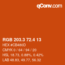カラーコード: RGB 203.3 72.4 13 | qconv.com