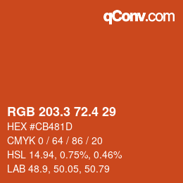 カラーコード: RGB 203.3 72.4 29 | qconv.com