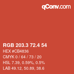 カラーコード: RGB 203.3 72.4 54 | qconv.com