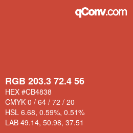 カラーコード: RGB 203.3 72.4 56 | qconv.com