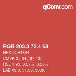 カラーコード: RGB 203.3 72.4 68 | qconv.com