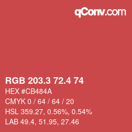 カラーコード: RGB 203.3 72.4 74 | qconv.com