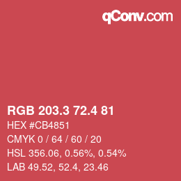 カラーコード: RGB 203.3 72.4 81 | qconv.com