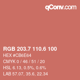 カラーコード: RGB 203.7 110.6 100 | qconv.com