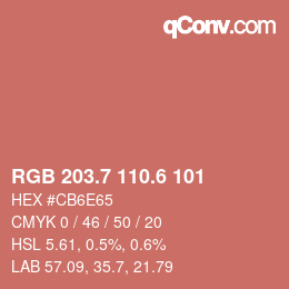 カラーコード: RGB 203.7 110.6 101 | qconv.com
