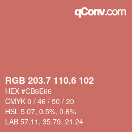 カラーコード: RGB 203.7 110.6 102 | qconv.com