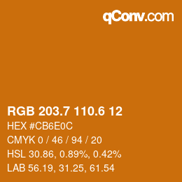 カラーコード: RGB 203.7 110.6 12 | qconv.com