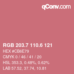 カラーコード: RGB 203.7 110.6 121 | qconv.com