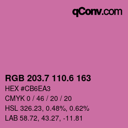 カラーコード: RGB 203.7 110.6 163 | qconv.com