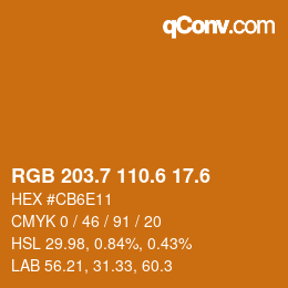 カラーコード: RGB 203.7 110.6 17.6 | qconv.com