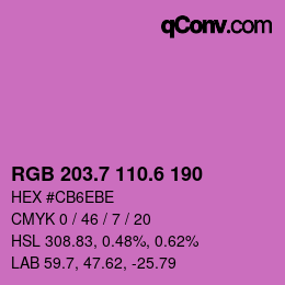 カラーコード: RGB 203.7 110.6 190 | qconv.com