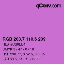 カラーコード: RGB 203.7 110.6 209 | qconv.com