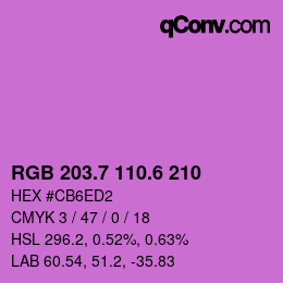 カラーコード: RGB 203.7 110.6 210 | qconv.com
