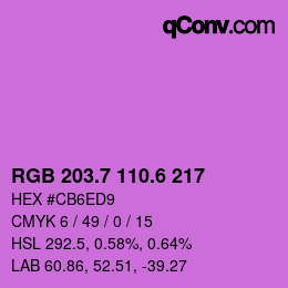 カラーコード: RGB 203.7 110.6 217 | qconv.com
