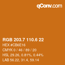 カラーコード: RGB 203.7 110.6 22 | qconv.com