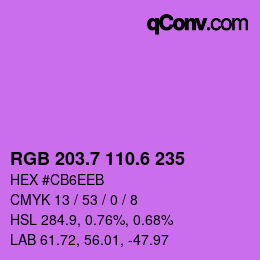颜色代码: RGB 203.7 110.6 235 | qconv.com