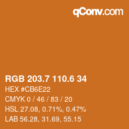 カラーコード: RGB 203.7 110.6 34 | qconv.com