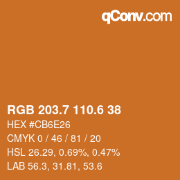 カラーコード: RGB 203.7 110.6 38 | qconv.com