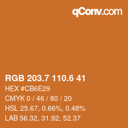 カラーコード: RGB 203.7 110.6 41 | qconv.com