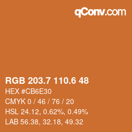 カラーコード: RGB 203.7 110.6 48 | qconv.com