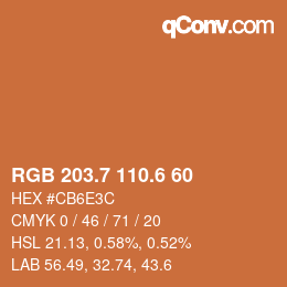 カラーコード: RGB 203.7 110.6 60 | qconv.com