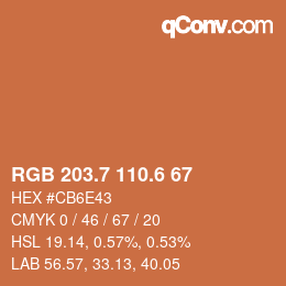 カラーコード: RGB 203.7 110.6 67 | qconv.com