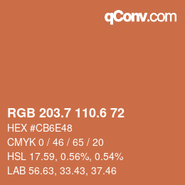 カラーコード: RGB 203.7 110.6 72 | qconv.com