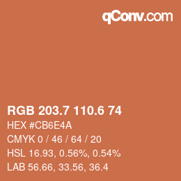 カラーコード: RGB 203.7 110.6 74 | qconv.com