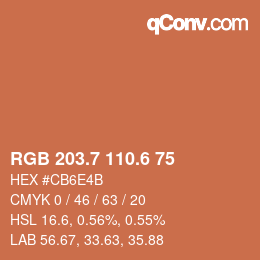 カラーコード: RGB 203.7 110.6 75 | qconv.com